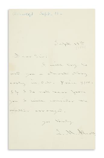 ALCOTT, LOUISA MAY. Two items: Autograph Manuscript, unsigned * Autograph Letter Signed, L.M. Alcott.